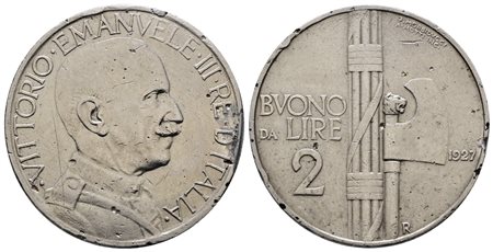 REGNO D'ITALIA. Vittorio Emanuele III (1900-1943). 2 lire 1926 fascio. Gig. 108; Ni; 10gr. Colpetti. MB