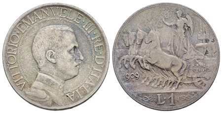 REGNO D'ITALIA. Vittorio Emanuele III (1900-1943). 1 lira 1909. Ag; 5gr; Gig.133; NC; SPL, patina iridescente.