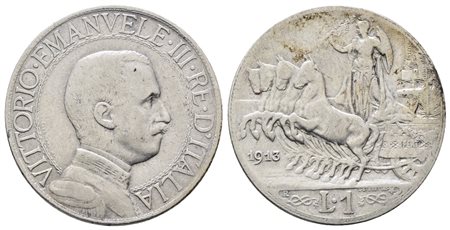 REGNO D'ITALIA. Vittorio Emanuele III (1900-1943). 1 lira 1913 quadriga veloce. Gig. 136; Ag; 5gr. BB