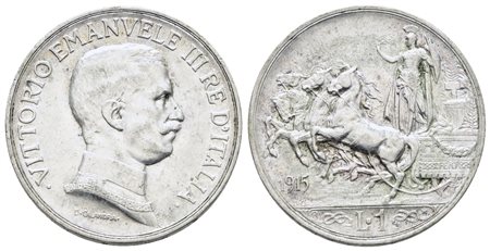 REGNO D'ITALIA. Vittorio Emanuele III (1900-1943). Lira 1915 "Quadriga briosa". Ag; 5gr; Gig. 136; NC; BB/SPL