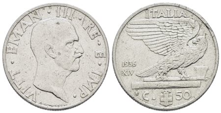REGNO D'ITALIA. Vittorio Emanuele III (1900-1943). 50 centesimi 1936 "Impero". Ni; 6gr; Gig. 182; Raro; BB