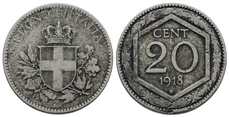 REGNO D'ITALIA. Vittorio Emanuele III (1900-1943). 20 centesimi 1918 "Esagono". Ni; 4gr; Gig. 214; BB