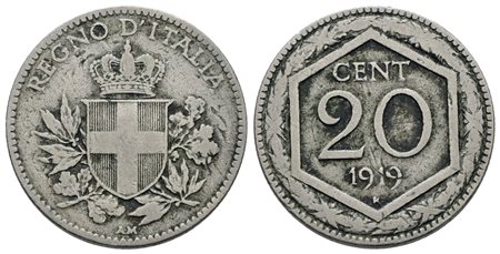 REGNO D'ITALIA. Vittorio Emanuele III (1900-1943). 20 centesimi 1919 "Esagono".  Ni; 4gr; Gig.215; Raro; BB