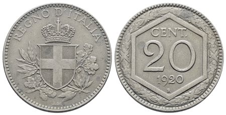 REGNO D'ITALIA. Vittorio Emanuele III (1900-1943). 20 centesimi 1920 "Esagono". Ni; 4gr; Gig. 216; SPL