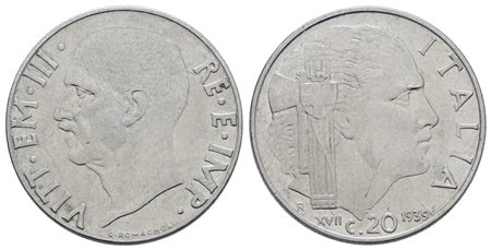 REGNO D'ITALIA. Vittorio Emanuele III (1900-1943). 20 centesimi 1939 XVII "Impero". Ac; 4gr; Gig. 218; SPL/FDC
