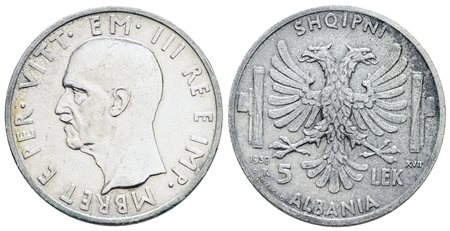 ALBANIA. Vittorio Emanuele III (1939-1943). 5 Lek, 1939. Ag; 5gr; Gig.2; SPL+
