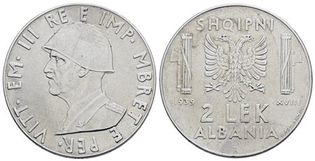 ALBANIA. Vittorio Emanuele III (1939-1943). 2 Lek, 1939. Ac; 10gr; Gig.3a; NC; SPL