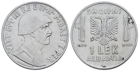 ALBANIA. Vittorio Emanuele III (1939-1943). 1 Lek, 1939. Ac; 8gr; Gig.6a; BB/SPL