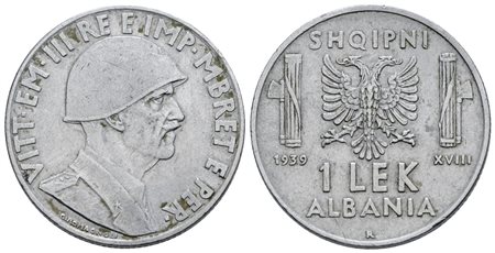 ALBANIA. Vittorio Emanuele III (1939-1943). 1 Lek, 1939. Ac; 8gr; Gig.6a; BB+