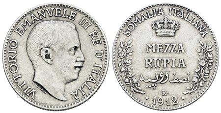 SOMALIA ITALIANA. Vittorio Emanuele III (1909-1925). Mezza rupia 1912. Ag; 5,83gr; Gig.10; NC; BB+