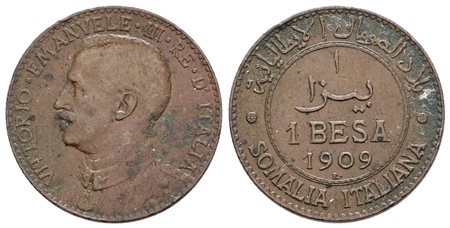 SOMALIA ITALIANA. Vittorio Emanuele III (1909-1925). 1 besa 1909. Cu; 2,5gr; Gig.28; BB/SPL