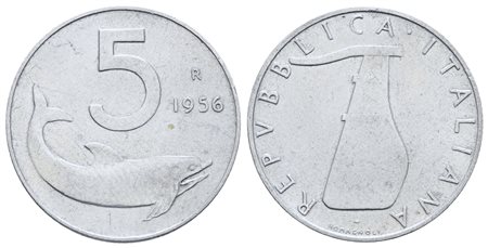 REPUBBLICA ITALIANA (1946-2001). 5 lire 1956 "Delfino". It; Gig.287; Raro; BB