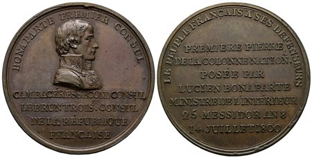 FRANCIA. Medaglia Napoleon I. Posa prima pietra della Colonne Vendôme 1800. Ae; 35,9gr; 42,14mm. Bram 61. SPL+   