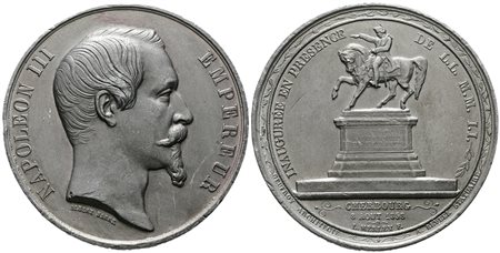 FRANCIA. Medaglia Monumento equestre Napoleone III a Cheerbourg 1858. Pb. 60nmm. BB+/qSPL