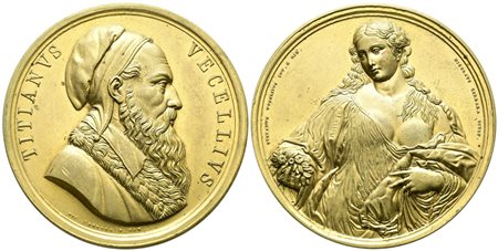 PERSONAGGI. TIZIANO VECELLIO. Medaglia in onore di Tiziano per l'opera "Flora" (1850). Opus; N. Cerbara. Ae; 60,3mm  FDC