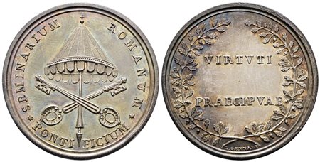 STATO PONTIFICIO. Pio VII (1800-1823). Medaglia (1805) per il seminario romano pontificio. Opus: Luigi Gennari. Bertuzzi 61; Ag; 26,25gr; 40,6mm  FDC