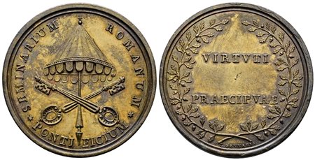 STATO PONTIFICIO. Pio VII (1800-1823). Medaglia (1805) per il seminario romano pontificio. Opus: Luigi Gennari. Bertuzzi 61; Ag dorato; 27,03gr; 40,5mm. Minimo colpetto al rov.  qFDC