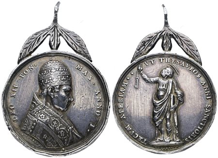 STATO PONTIFICIO. Leone XII (1823-1829). Medaglia 1824 per l'indizione dell'anno santo del 1825 Ag; 35gr; 43mm; Raro; BB, campi bulinati, con appiccagnolo d'epoca