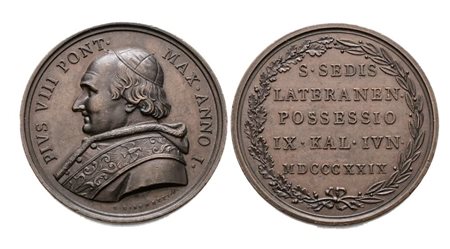 STATO PONTIFICIO. Pio VIII (1829-1830). Medaglia 1829 Possesso del Laterano. AE 43,33mm. 38,42gr RR SPL 