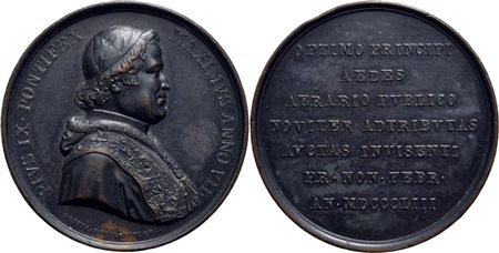 STATO PONTIFICIO. Pio IX (1846-1878). Medaglia 1853 Visita al Ministero Finanze  Ø: 44 mm. (AE g. 38,6). SPL-FDC