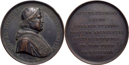 STATO PONTIFICIO. Pio IX (1846-1878). Medaglia 1853 Visita al Ministero Finanze. 44 mm (AE g. 38) SPL-FDC