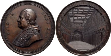 STATO PONTIFICIO. Pio IX (1846-1878). Medaglia 1854 Per la ricostruzione della Basilica dopo l'incendio Ø: 80 mm. - (AE g. 267) . FDC