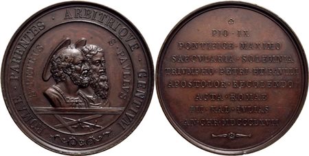 STATO PONTIFICIO. Pio IX (1846-1878). Medaglia 1867 18° Centenario del martirio di Pietro e Paolo Ø: 48 mm. (AE g. 48) qFDC