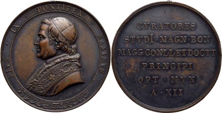 STATO PONTIFICIO. Pio IX (1846-1878). Medaglia A. XII - Viaggio nelle Provincie Università di Bologna Ø: 50 mm. - (AE g. 57) R  SPL