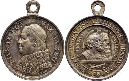 STATO PONTIFICIO. Pio IX (1846-1878). Medaglia A. XXII Centenario del martirio dei SS. Pietro e Paolo. Ag: 24 mm. . qFDC