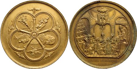 STATO PONTIFICIO. Pio IX (1846-1878). Medaglia 1869 Concilio Ecumenico Ø: 50 mm. AE dorato g. 49)qFDC