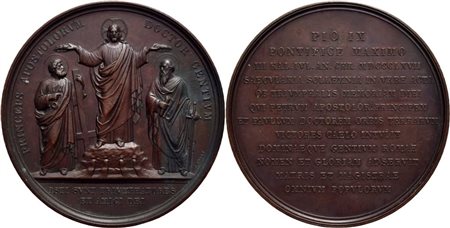 STATO PONTIFICIO. Pio IX (1846-1878). Medaglia 1867 18° Centenario martirio di Pietro e Paolo  Ø: 70 mm. (AE g. 118) RR qFDC