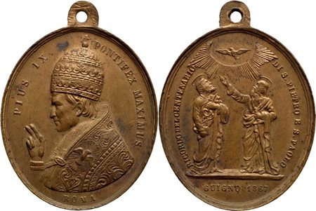 STATO PONTIFICIO. Pio IX (1846-1878). Medaglia 1867 Ricordo di S. Pietro e S. Paolo - (AE g. 10,92) RRRR - mm. 30x35. SPL-FDC