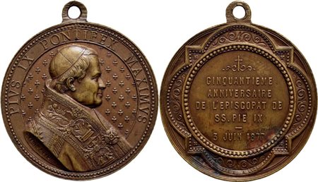 STATO PONTIFICIO. Pio IX (1846-1878). Medaglia 1877 Giubileo episcopale Opus: Penin Ø: 33 mm. - AE Bart. XXXI-24 Ex De Nicola 1974. qFDC