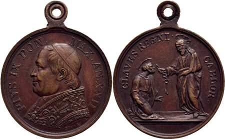 STATO PONTIFICIO. Pio IX (1846-1878). Medaglia A. XXII Centenario del martirio dei SS. Pietro e Paolo  24 mm. AE . qFDC