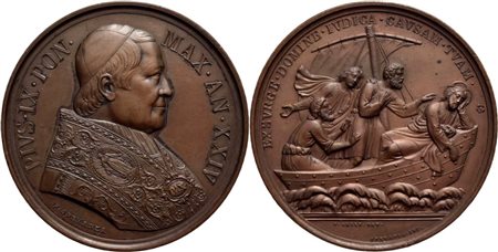 STATO PONTIFICIO. Pio IX (1846-1878). Medaglia A. XXIV - Difesa dei diritti della Chiesa  Ø: 48 mm. - (AE g. 49) R. qFDC