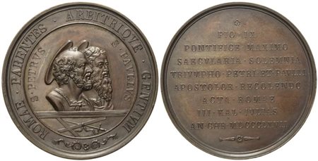 STATO PONTIFICIO. Pio IX (1846-1878). Medaglia 18° centenario del martirio di San Pietro e Paolo 1867. Ae; 49,55gr; 48,2mm. FDC