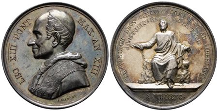 ROMA. Leone XIII (1878-1903). Medaglia 1889 A. XII Per i lavori di restauro del chiostro lateranense.  Ag; 35,4gr; 43,58mm. FDC