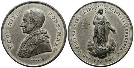 ROMA. Leone XIII (1878-1903). Medaglia Immacolata Concezione - Metallo bianco (g 45,50 - Ø 46 mm). Corrosione al rov. SPL