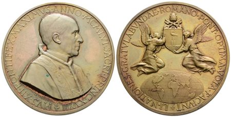 VATICANO. Pio XII (1939-1958). Medaglia annuale A. XVIII.Opus Mistruzzi. Cusumano-Modesti 251. AE 43,98mm. SPL