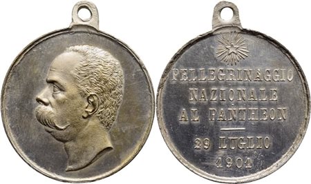 SAVOIA - V.Emanuele III Medaglia 1901 - Pellegrinaggio tomba Umberto I. 30mm.MB 14,55g. R Bramb. 509 Hairlines. qFDC