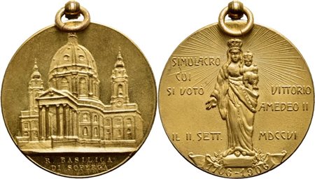 SAVOIA - V.Emanuele III (1900-1943) - Medaglia - 1906 - Basilica di Superga  Ø: 32 mm. - (AE dorato g. 12,6). FDC