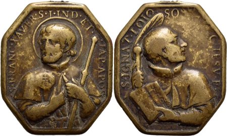 RELIGIOSE - San Francesco Saverio - Sant'Ignazio de Loyola - Medaglia - sec. XVIII° - (AE g. 38,3); Rara; mm. 38 X 55. MB+