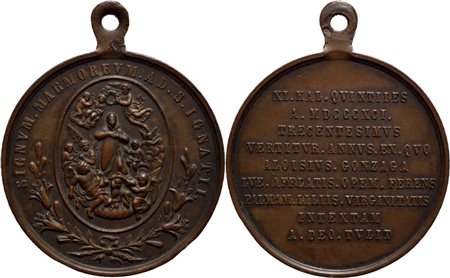 RELIGIOSE - Medaglia - 1891 - 300° della Morte di S. Luigi Gonzaga Ø: 41 mm. - (AE g. 32,5). SPL+