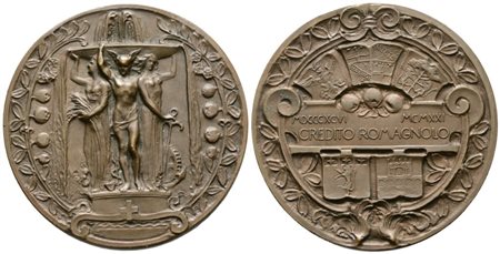 CREDITO ROMAGNOLO. Medaglia XXV Anniversario della Fondazione, 1921. AE 44 mm  SPL