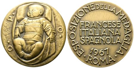 REPUBBLICA ITALIANA. Medaglia "Esposizione della Medaglia Francese Italiana Spagnola", Roma 1967. 60mm  QFDC
