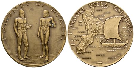 REPUBBLICA ITALIANA. IPZS. Medaglia (1981). Tesori di Calabria - I bronzi di Riace. Ae; 50mm; FDC. Tiratura di 2000 esemplari.