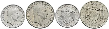ALBANIA. Zog I (1928-1939). Interessante lotto di 2 monete da 1 e 2 franga 1935. Conservazioni varie.