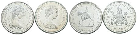 CANADA. Elisabetta II (1952-2022). Lotto di 2 monete da 1 dollaro 1971, 1973. Ag; FDC
