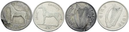 IRLANDA. Lotto di 2 monete da 1/2 corona 1928, 1939. Ag; Conservazioni varie.