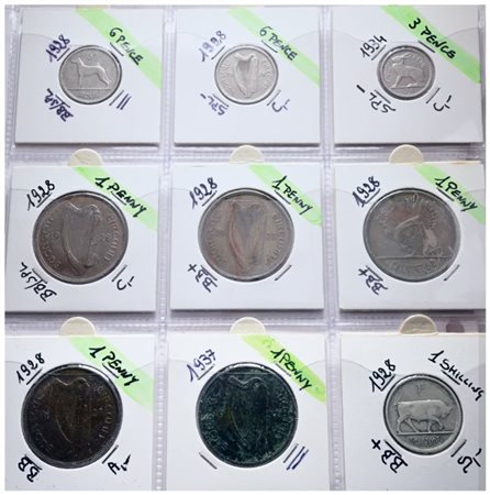 IRLANDA. Lotto di 9 monete. Nominali, metalli, date e conservazioni varie.